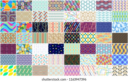 Mega collection of Colorful seamless geometric pattern. Isolated on White background