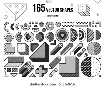 Mega collection with design elements, template for your project, animation, advertisement, commercial banner, poster, t-shirt. Simple colorful, black and white  vector shapes