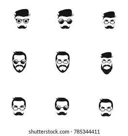 Mega collection Elegant bearded man face in sunglasses. hipster character. Fashion silhouette, avatar, emblem, logo with moustached man for barbershop design. eps 10 eps 8