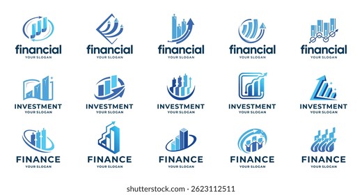 mega collection of financial logos, arrow designs for companies, consulting, financial illustration.