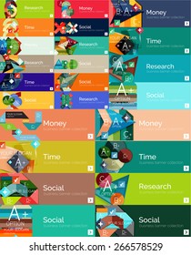 Mega collection of flat design infographic banners with stickers for sale and other