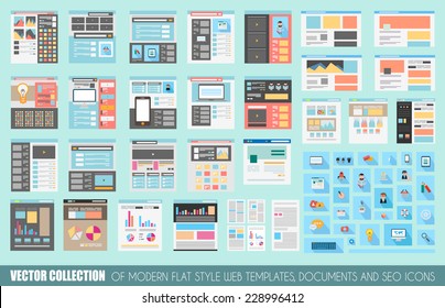 Mega Collection of Flat Style Website templates, Sheets, Icons, Social Network layouts, generic blogs, video portals and so on.