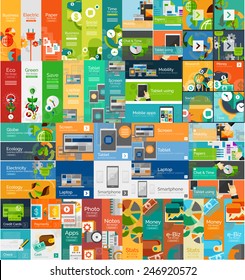 Mega collection of flat web infographic concepts and banners, various universal set