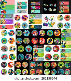 Mega collection of flat web infographic concepts and banners, various universal set