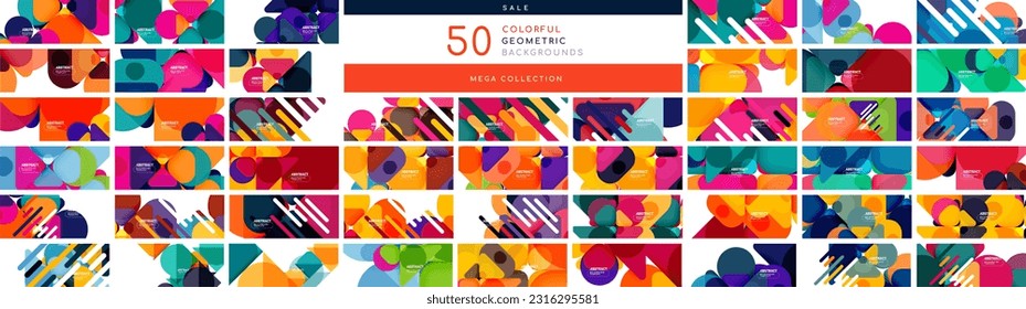 Mega collection of funny bright colorful geometric patterns. Backdrop bundle for wallpaper, banner, background, landing page, wall art, invitation, prints, posters