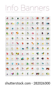 Mega colección de banners de información geométrica, diseños de diseño de papel con opción de ejemplo o texto de lema. Conjunto de iconos del vector