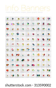 Mega colección de banners de información geométrica, diseños de diseño de papel con opción de ejemplo o texto de lema. Conjunto de iconos del vector