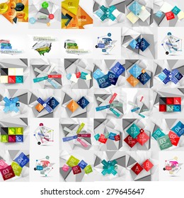 Mega collection of geometric paper style banners. Vector illustration