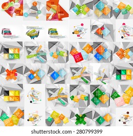 Mega collection of geometric paper style banners. Vector illustration
