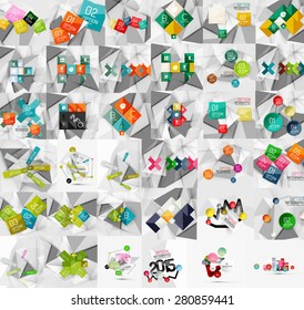Mega collection of geometric paper style banners. Vector illustration