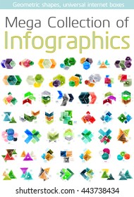 Mega collection of geometric shape infographics - vector set of business modern presentation templates, icon elements with data in origami style