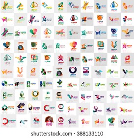 Mega colección de plantillas de logotipo geométricas abstractas, iconos de negocios con el estilo de papel origami con el texto de ejemplo. Vector