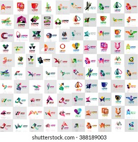 Mega collection of geometrical abstract logo templates, origami paper style business icons with sample text. Vector