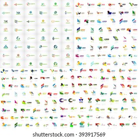 Mega collection of geometrical abstract logo templates, origami paper style business icons with sample text. Vector illustration