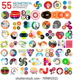 Mega collection of geometrical circle option infographics and banners templates. Vector illustration