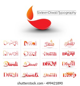 Mega collection of Happy Diwali Text Design Background. Abstract vector illustration.