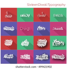 Mega collection of Happy Diwali Text Design Background. Abstract vector illustration.