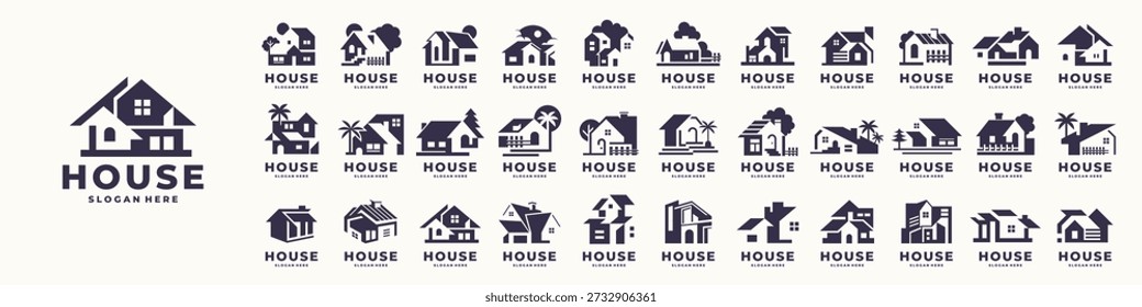 mega coleção casa logos.silhouette casa para construção, imobiliário, construção e modelo de inspiração de design de logotipo.