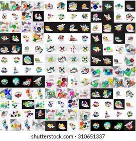 Mega collection of infographic. Geometric paper style colorful layouts with options and slogans