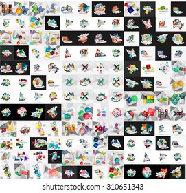Mega collection of infographic. Geometric paper style colorful layouts with options and slogans