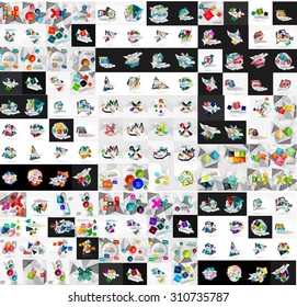 Mega colección de infografía. Diseños coloridos de estilo de papel geométrico con opciones y lemas