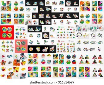 Mega collection of infographic. Geometric paper style colorful layouts with options and slogans