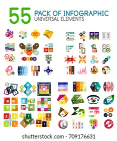 Mega collection of infographic templates - geometrical modern design elements and backgrounds with text and options. Business presentation illustrations