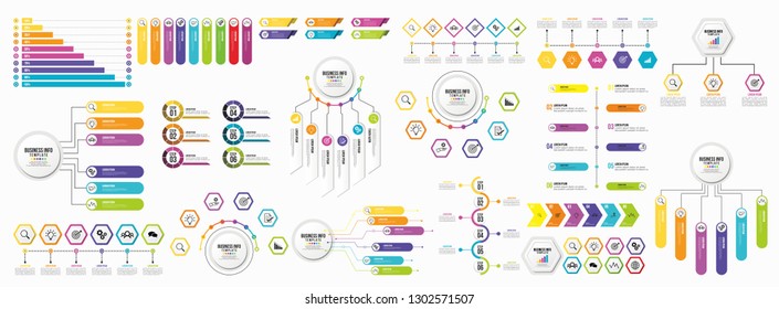 Mega Collection Of Infographics Vector. Set Business Data Visualization Design Template Infographics Timeline with Marketing Icons most useful can be used for workflow, presentation, diagrams, reports