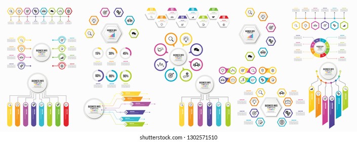 Mega Collection Of Infographics Vector. Set Business Data Visualization Design Template Infographics Timeline with Marketing Icons most useful can be used for workflow, presentation, diagrams, reports