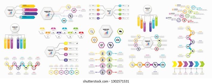 Mega Collection Of Infographics Vector. Set Business Data Visualization Design Template Infographics Timeline with Marketing Icons most useful can be used for workflow, presentation, diagrams, reports