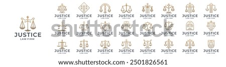 mega collection of justice logotype concept. minimalist line style with gold color branding. inspiration of law logo template.