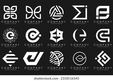 mega collection letters E logo design inspiration. Geometrical abstract logos