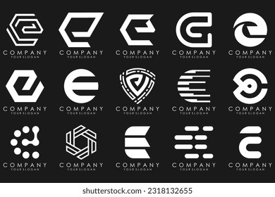 mega collection letters E logo design inspiration. Geometrical abstract logos