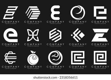 mega collection letters E logo design inspiration. Geometrical abstract logos