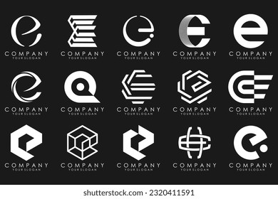 mega collection letters E logo design inspiration. Geometrical abstract logos