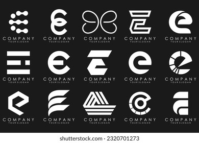 mega collection letters E logo design inspiration. Geometrical abstract logos