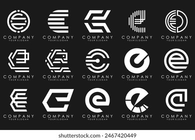 mega collection letters E logo design inspiration. Geometrical abstract logos