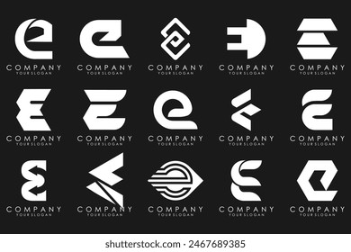 mega collection letters E logo design inspiration. Geometrical abstract logos