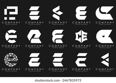 mega collection letters E logo design inspiration. Geometrical abstract logos