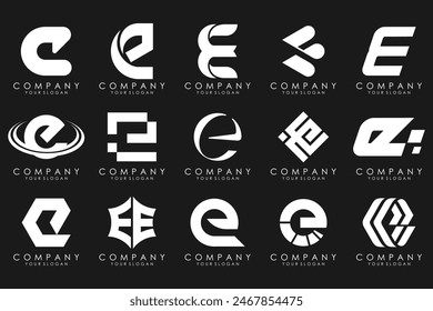 mega collection letters E logo design inspiration. Geometrical abstract logos