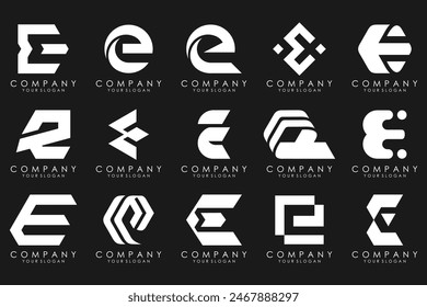 mega collection letters E logo design inspiration. Geometrical abstract logos