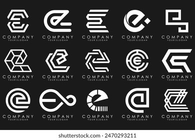 Mega letras de colección E diseño de logotipo de inspiración. Logos abstractos geométricos