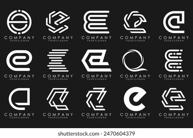 Mega letras de colección E diseño de logotipo de inspiración. Logos abstractos geométricos