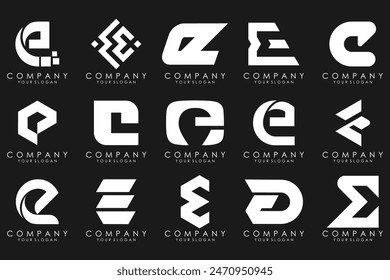 mega collection letters E logo design inspiration. Geometrical abstract logos