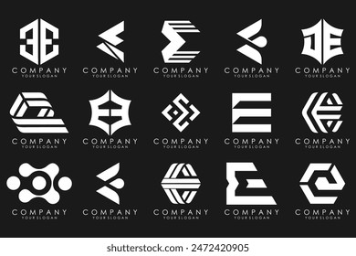 Mega letras de colección E diseño de logotipo de inspiración. Logos abstractos geométricos