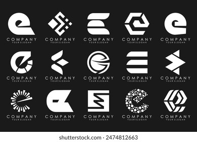 mega collection letters E logo design inspiration. Geometrical abstract logos