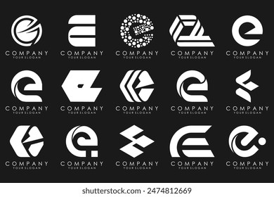 mega collection letters E logo design inspiration. Geometrical abstract logos