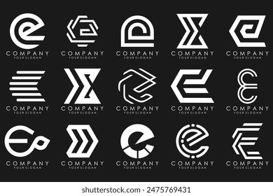 Mega letras de colección E diseño de logotipo de inspiración. Logos abstractos geométricos