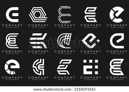 mega collection letters E logo design inspiration. Geometrical abstract logos