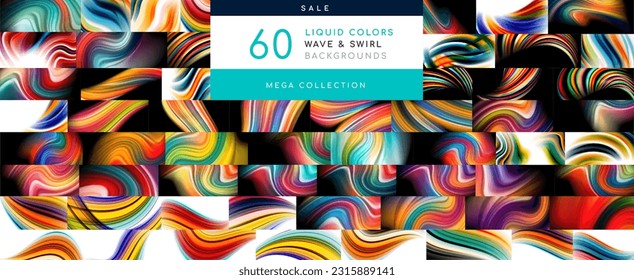 Mega collection of liquid colors wave abstract backgrounds. Backdrop bundle for wallpaper, banner, background, landing page, wall art, invitation, prints, posters